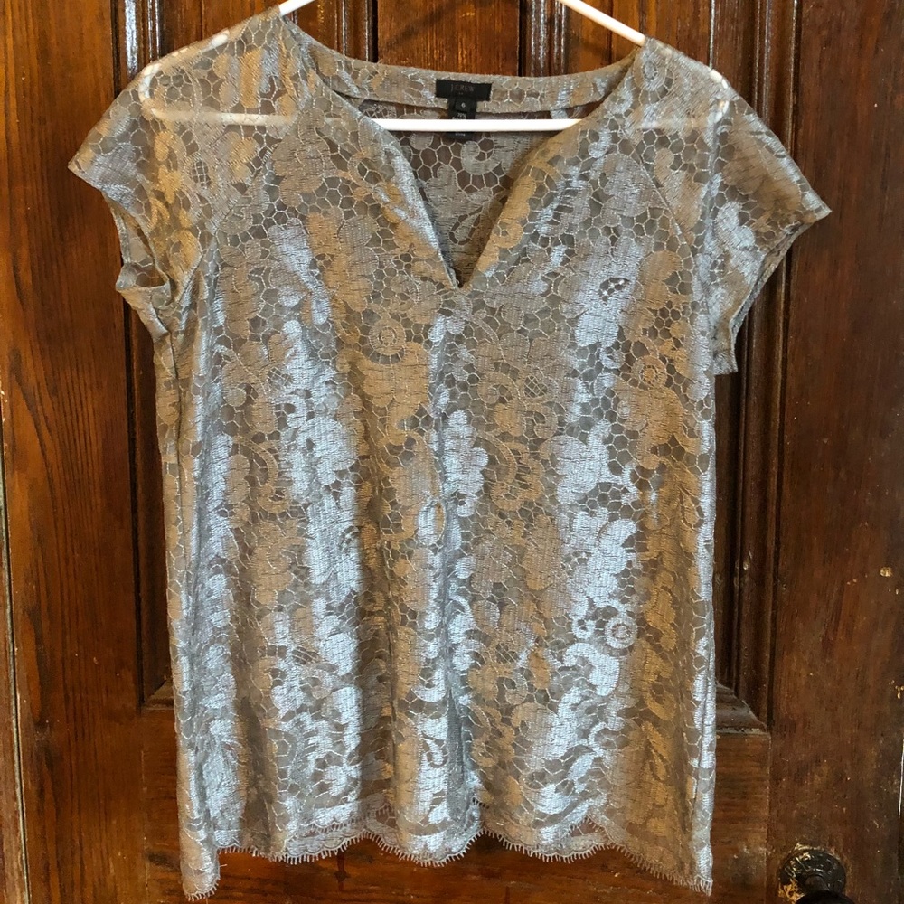 JCrew Silver Lace Top - Perfect Condition